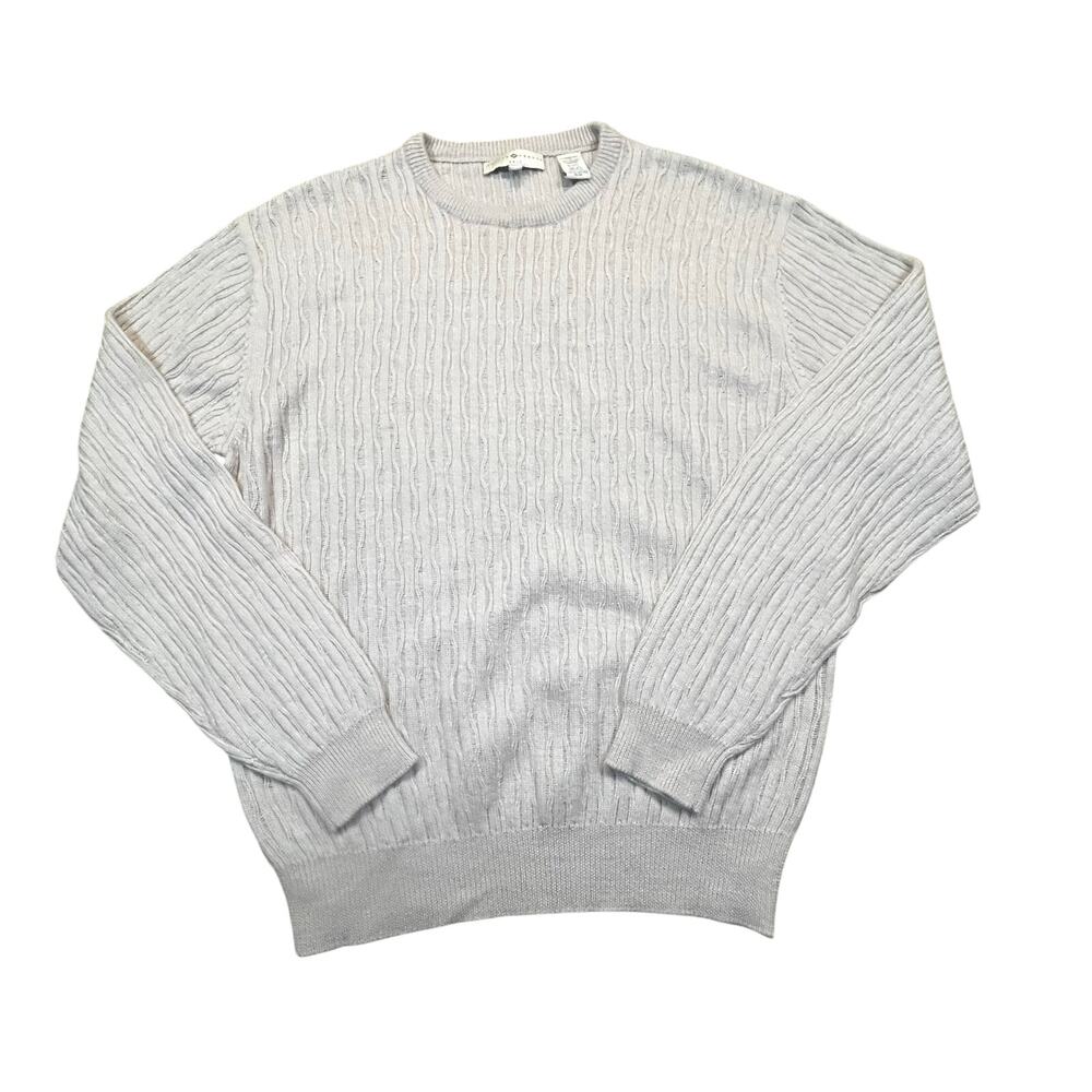 Joseph Abboud Golf Men XL Beige Gray Cable Pullover Wool Silk Cashmere Sweater